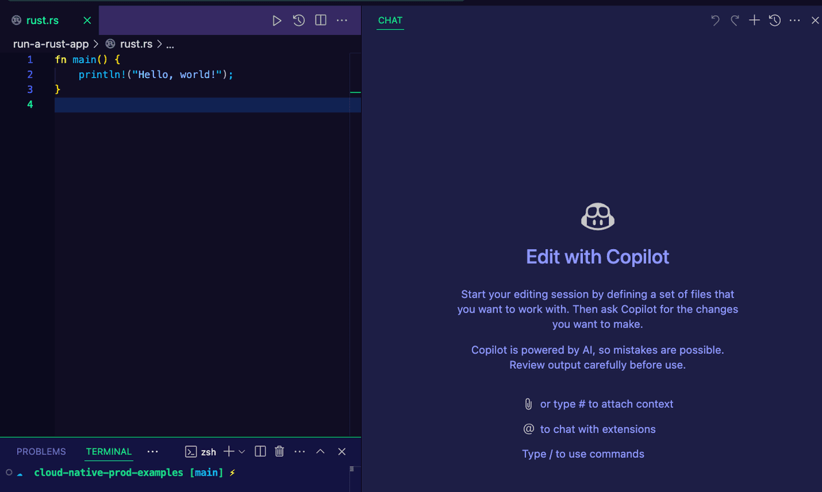Capture d’écran de GitHub Copilot dans un éditeur de code, montrant l’assistance IA pour le développement.