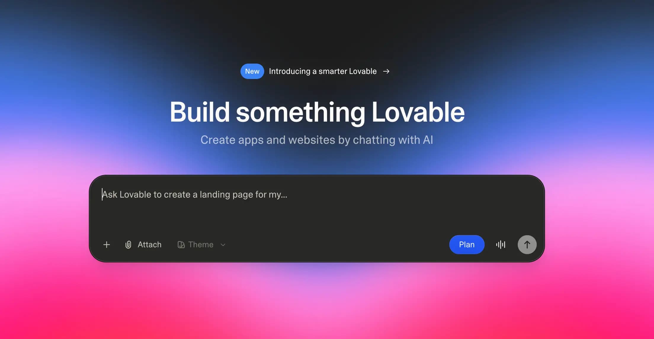 Capture d’écran de Lovable, assistant IA pour créer des applications et des sites web en discutant avec l’IA.