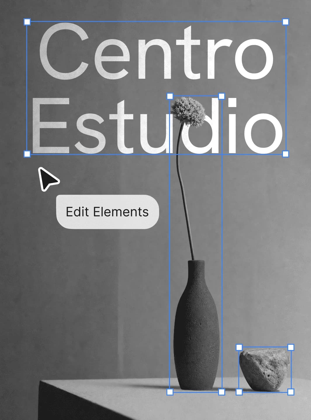 Outil Edit Elements de Lovart avec sélection du texte et des objets dans une composition graphique.