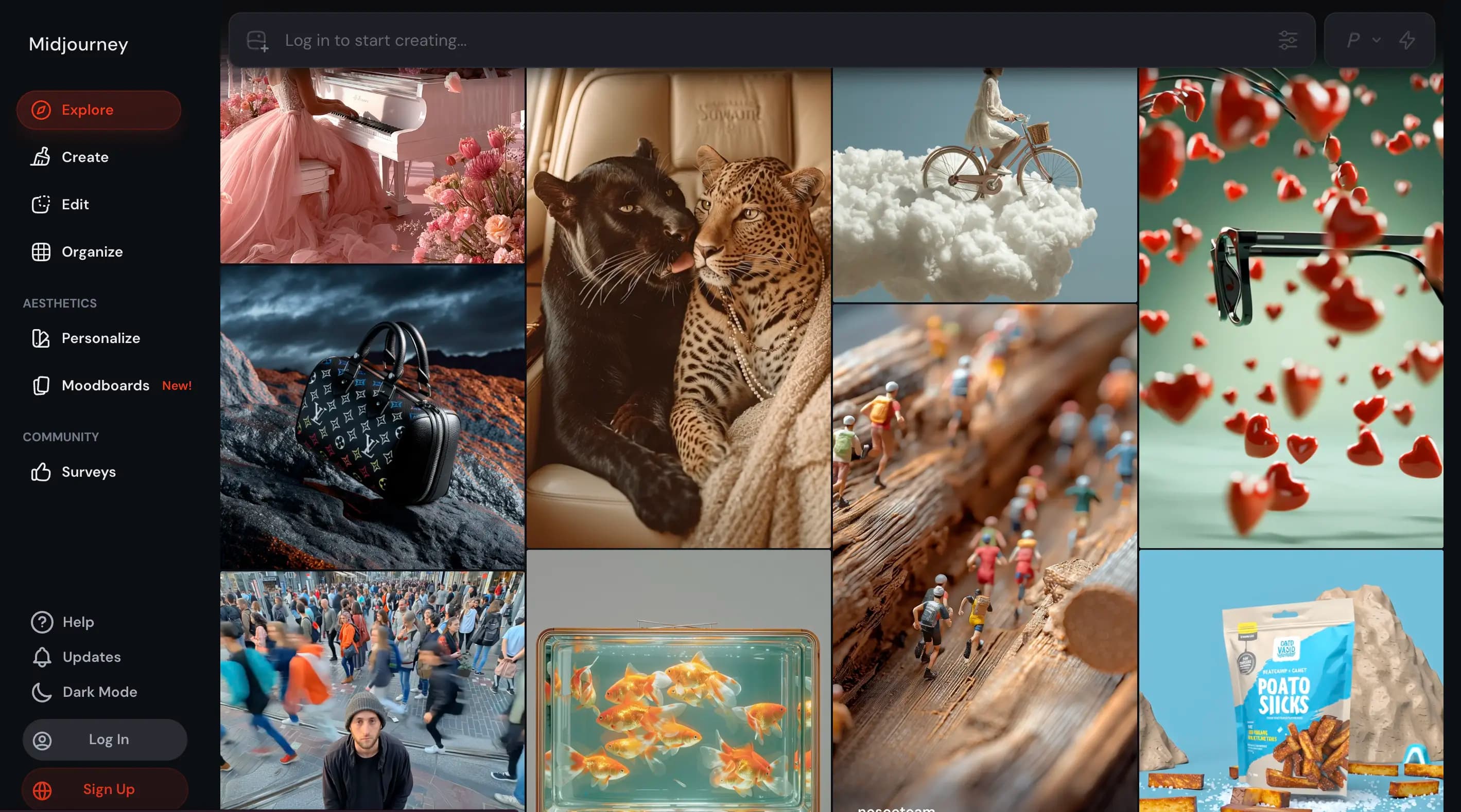 Capture d’écran de l’interface Midjourney présentant une galerie de visuels générés par IA.