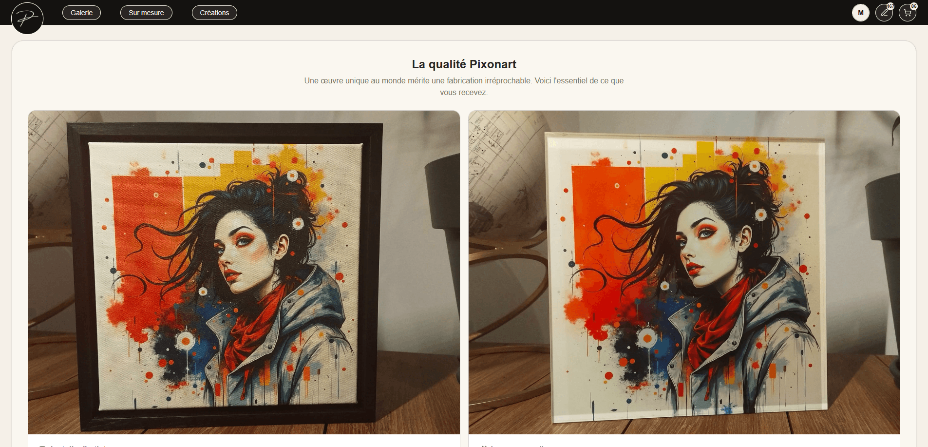 Le tirage final sur toile d'artiste, la même œuvre sous verre acrylique effet galerie