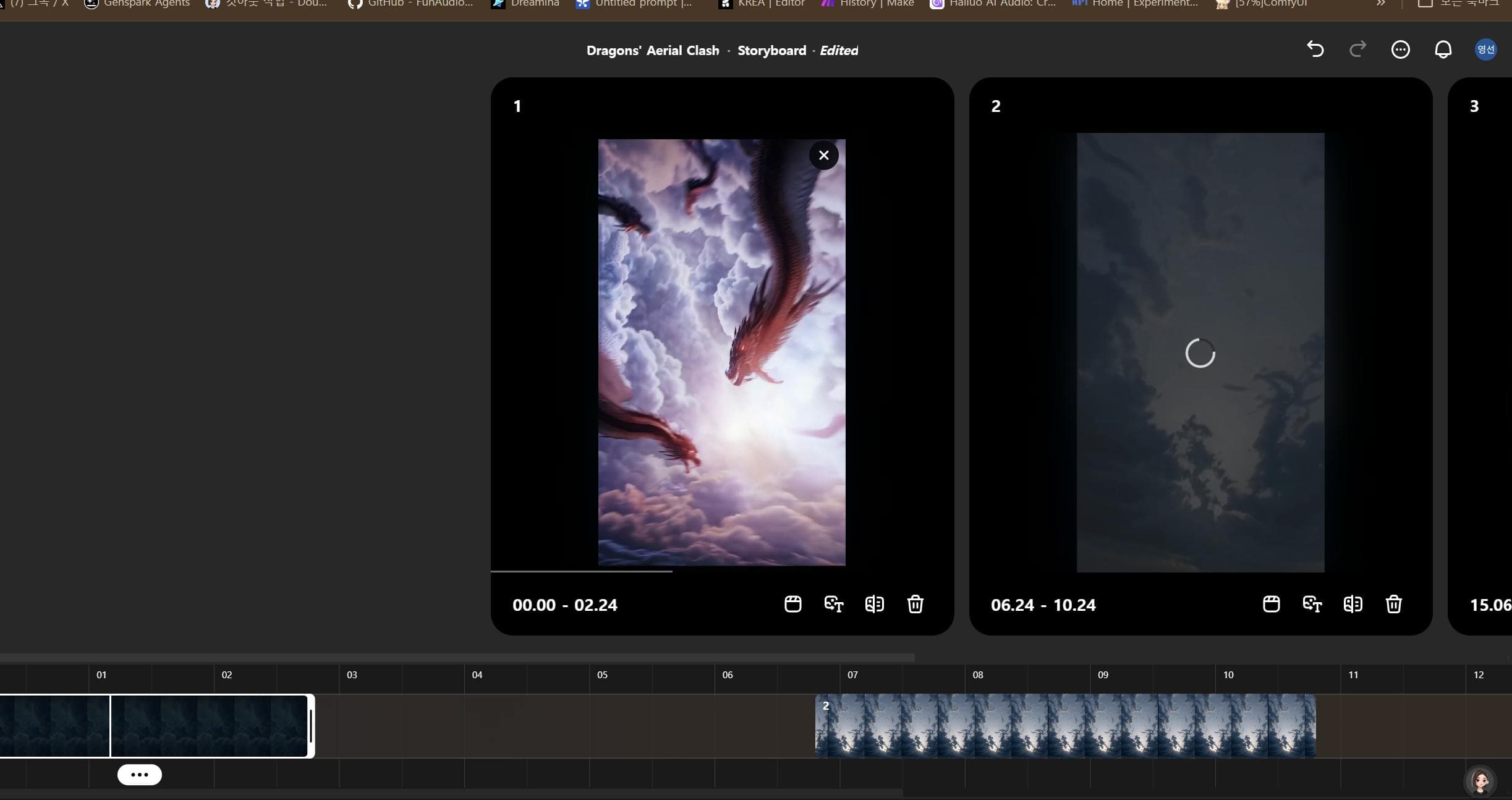 Capture d’écran de l’interface Sora montrant une scène vidéo générée et une timeline de montage.