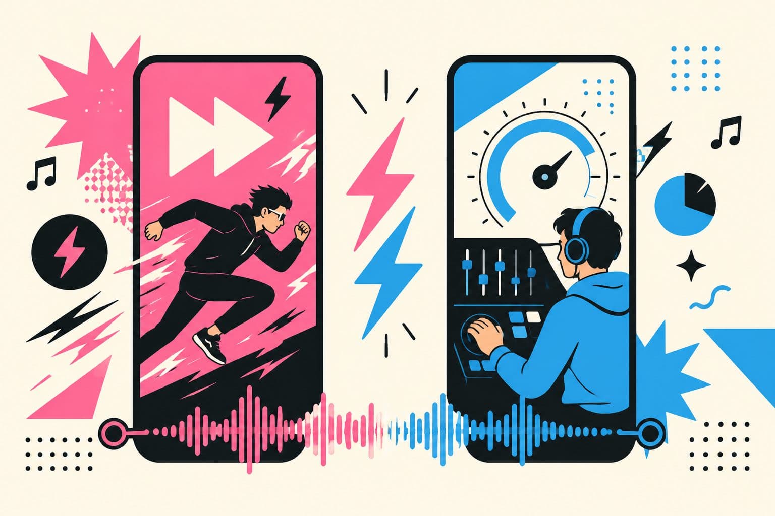 Illustration stylisée de Suno autour de la génération musicale par IA, avec éléments audio, voix et production sonore.