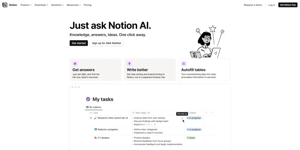 Imprime écran site Notion AI