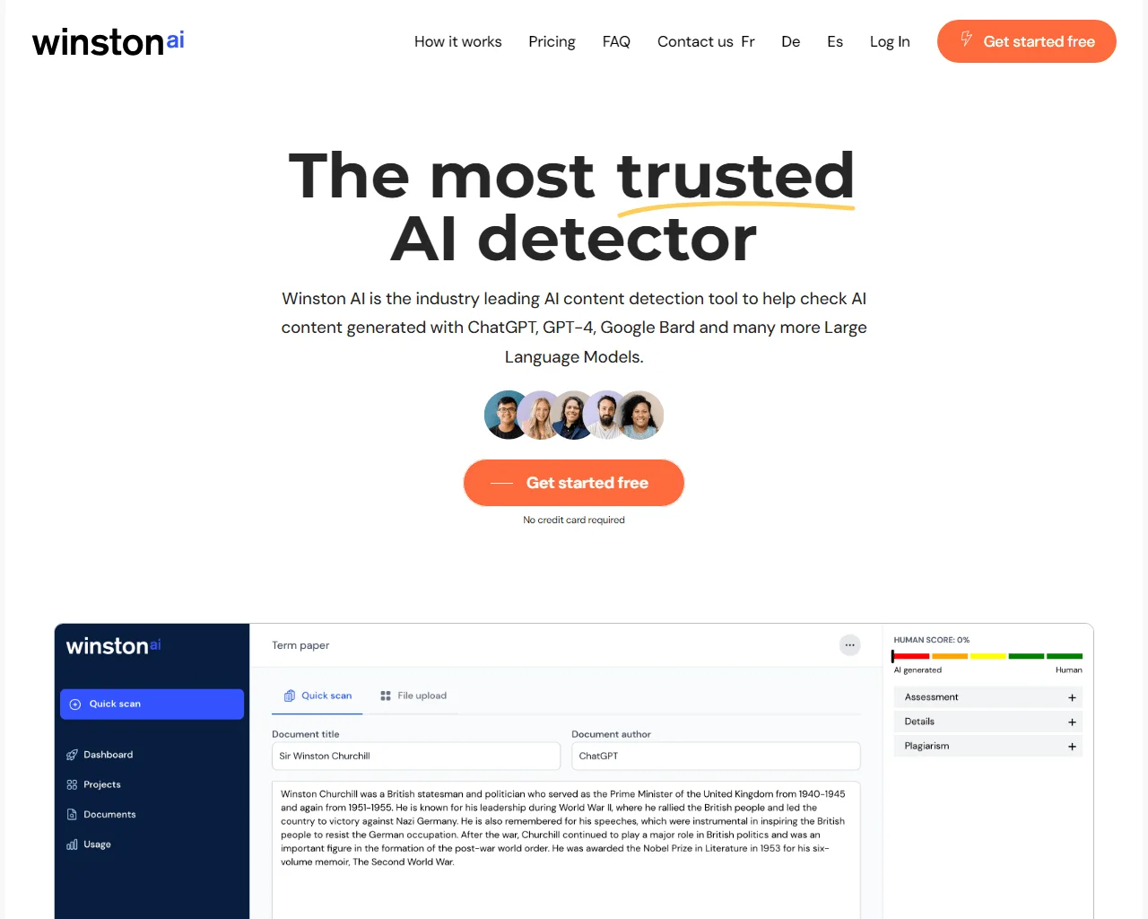impr. écran du site Winston AI