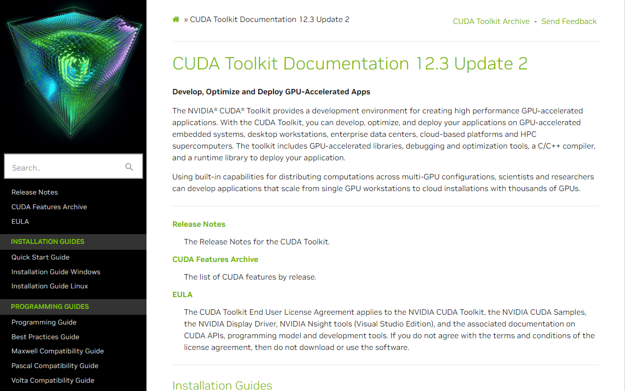 Screenshot du site de l'outil IA https://docs.nvidia.com/cuda/